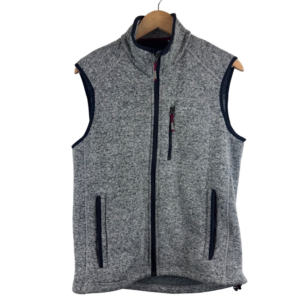 Orvis Sweater Fleece Vest Mens Medium Gray Full‎ Zip Mock Neck Heathered Pockets